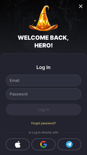 WinHero Casino inlogscherm – welkom terug hero